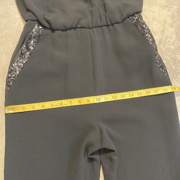 Rachel Zoe Lou Jumpsuit Womens 6 Black Sequin Neck Pockets Halter Neck Open Back - Picture 5 of 16